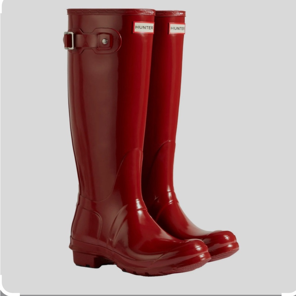 Hunter Glossy Red Knee-High Boots